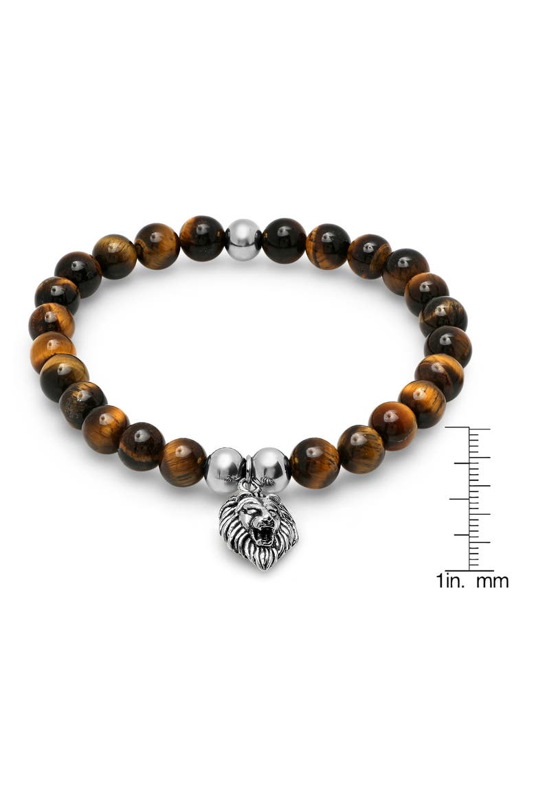 Stainless Steel & Tiger Eye Beaded Tiger Charm Bracelet, Alternate, color, METALLIC