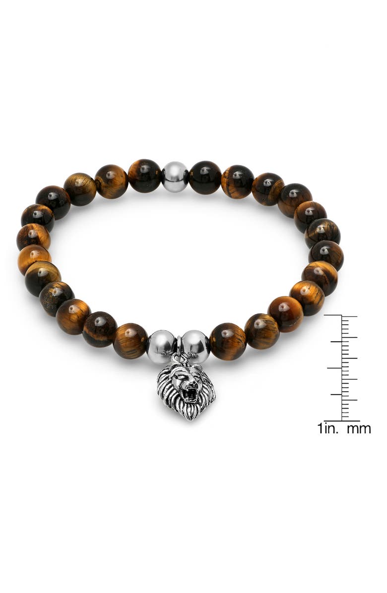 HMY JEWELRY Stainless Steel & Tiger Eye Beaded Tiger Charm Bracelet, Alternate, color, 
