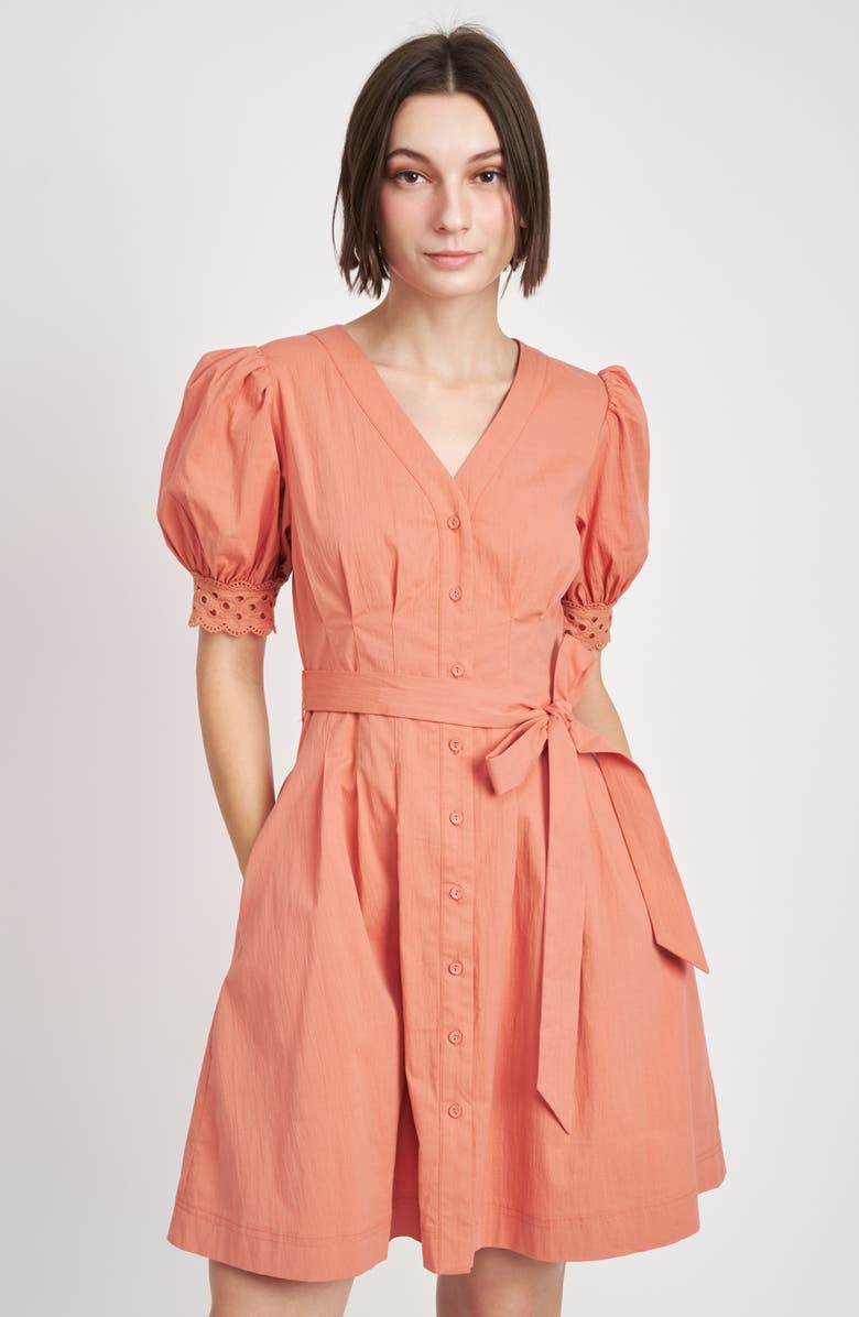 En Saison Deja Eyelet Detail Stretch Cotton Shirtdress, Alternate, color, 