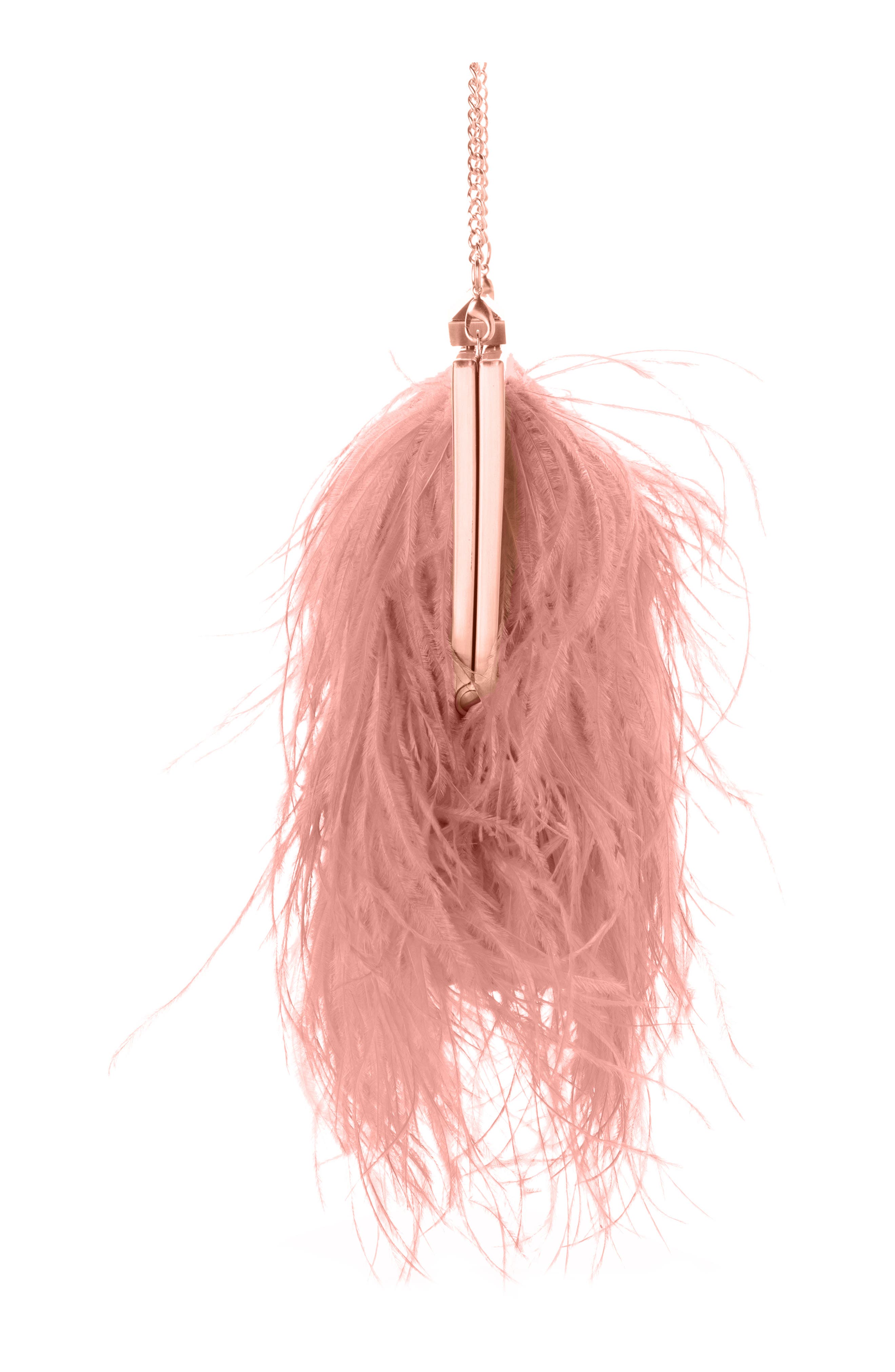 Ostrich Feather Embellished Clutch, Alternate, color, BLUSH