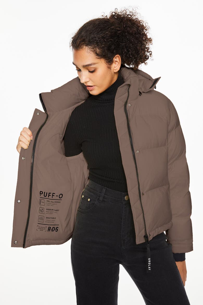 Puff-O® Cropped Down Puffer Jacket, Alternate, color, Coffee