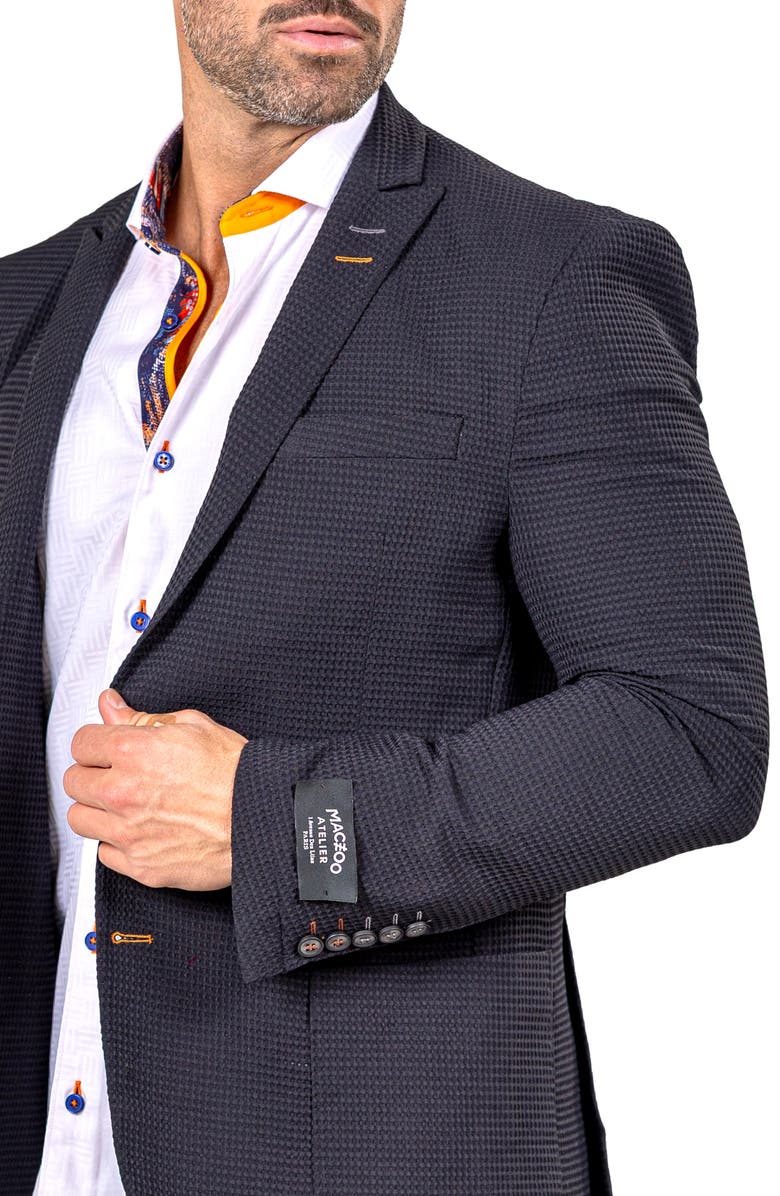 Maceoo Unconstructed Marthyr014 Black Seersucker Peak Lapel Blazer, Alternate, color, Black