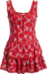 LoveShackFancy Torres Metallic Plaid Cotton Blend Minidress