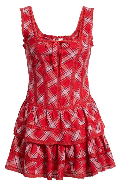 Loveshackfancy Torres Metallic Plaid Cotton Blend Minidress In Red