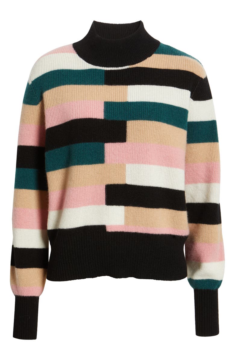 Elie Tahari Phoenix Colorblock Mock Neck Cashmere Sweater, Alternate, color, Rose Horizon/ Multi