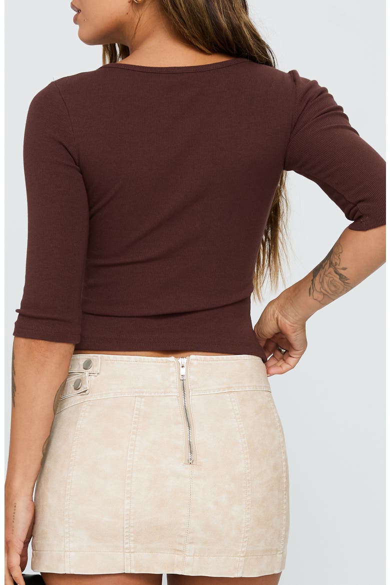 Elaia Three-Quarter Sleeve Crop Top, Alternate, color, CHOCOLATE
