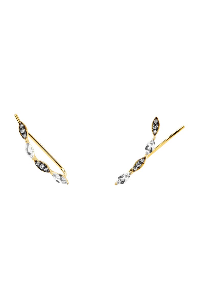 Gold Plated White Topaz & CZ Pattern Ear Climbers, Main, color, GOLD