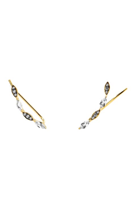 Gold Plated White Topaz & CZ Pattern Ear Climbers