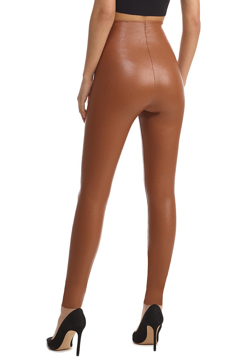 Control Top Faux Leather Leggings, Alternate, color, COCOA