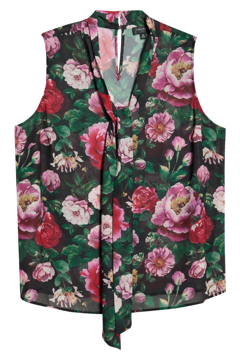 Tie Front Sleeveless Top, Main, color, BLACK MULTI
