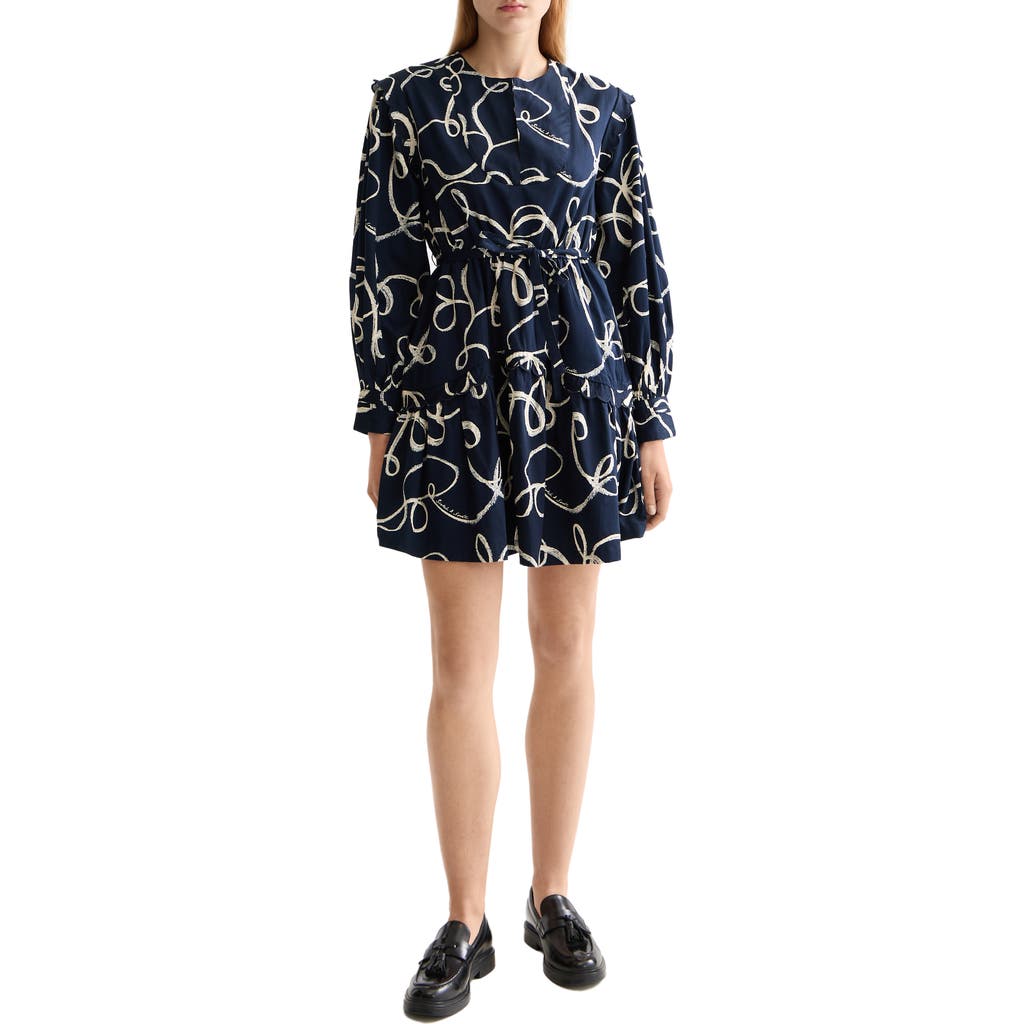 Scotch & Soda Scallop Trim Long Sleeve Cotton Minidress In Blue