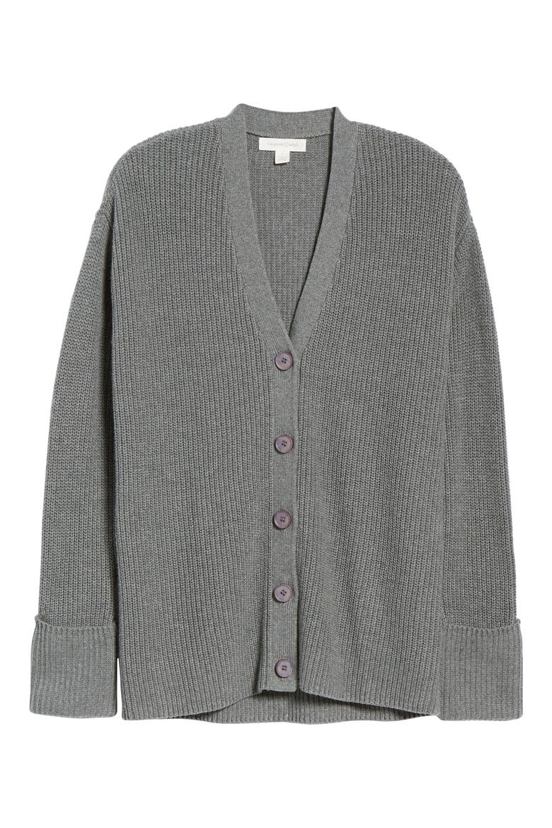 Ribbed Cardigan Sweater, Alternate, color, GREY DARK HEATHER