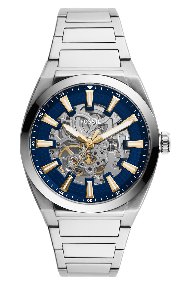 Everett Skeleton Bracelet Watch, 42mm, Main, color, STAINLESS STEEL