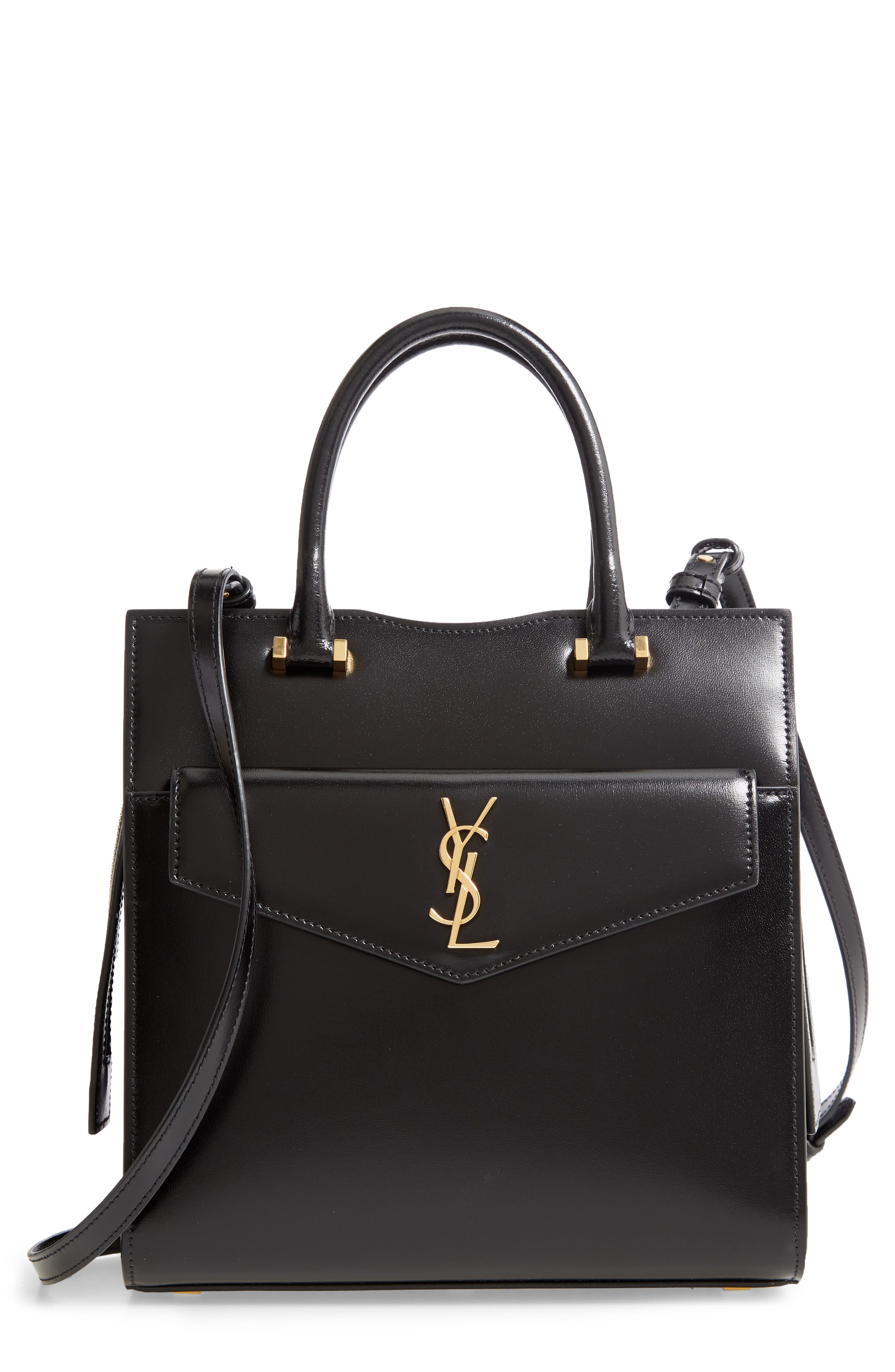 Saint Laurent Small Uptown Cabas Leather Satchel, Main, color, 