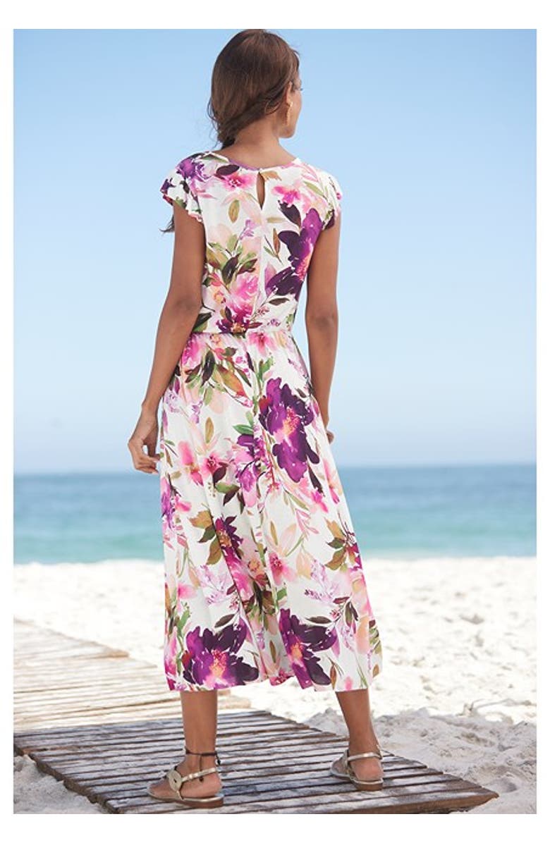 LASCANA Women's Flutter Sleeve Dress, Alternate, color, White Printed