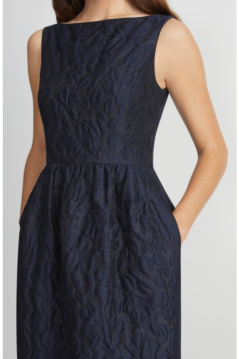 Flora Bloom Cloqué Jacquard Cotton & Silk Blend Midi Dress, Alternate, color, MIDNIGHT BLUE