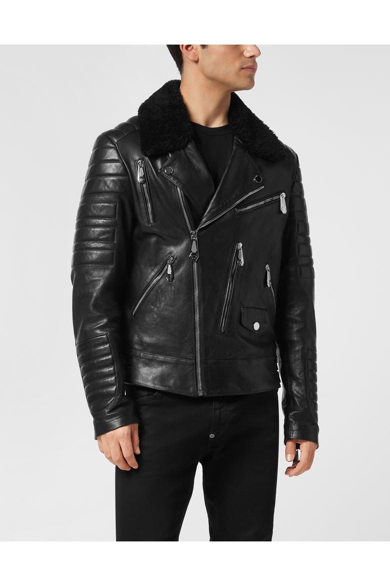 Leather Biker Men, Main, color, black
