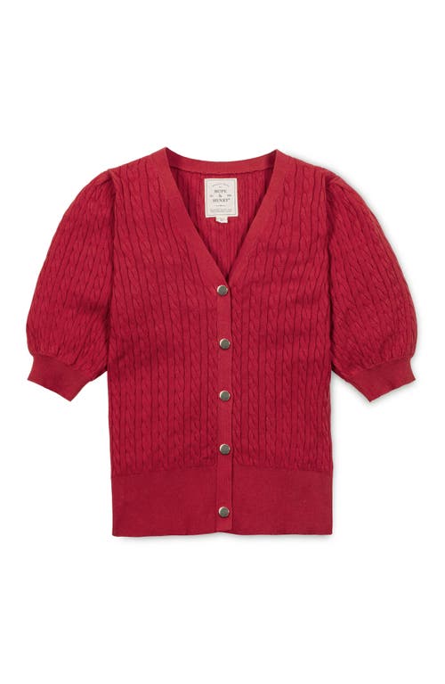 Hope & Henry Organic Puff Sleeve Button Front Sweater In Red
