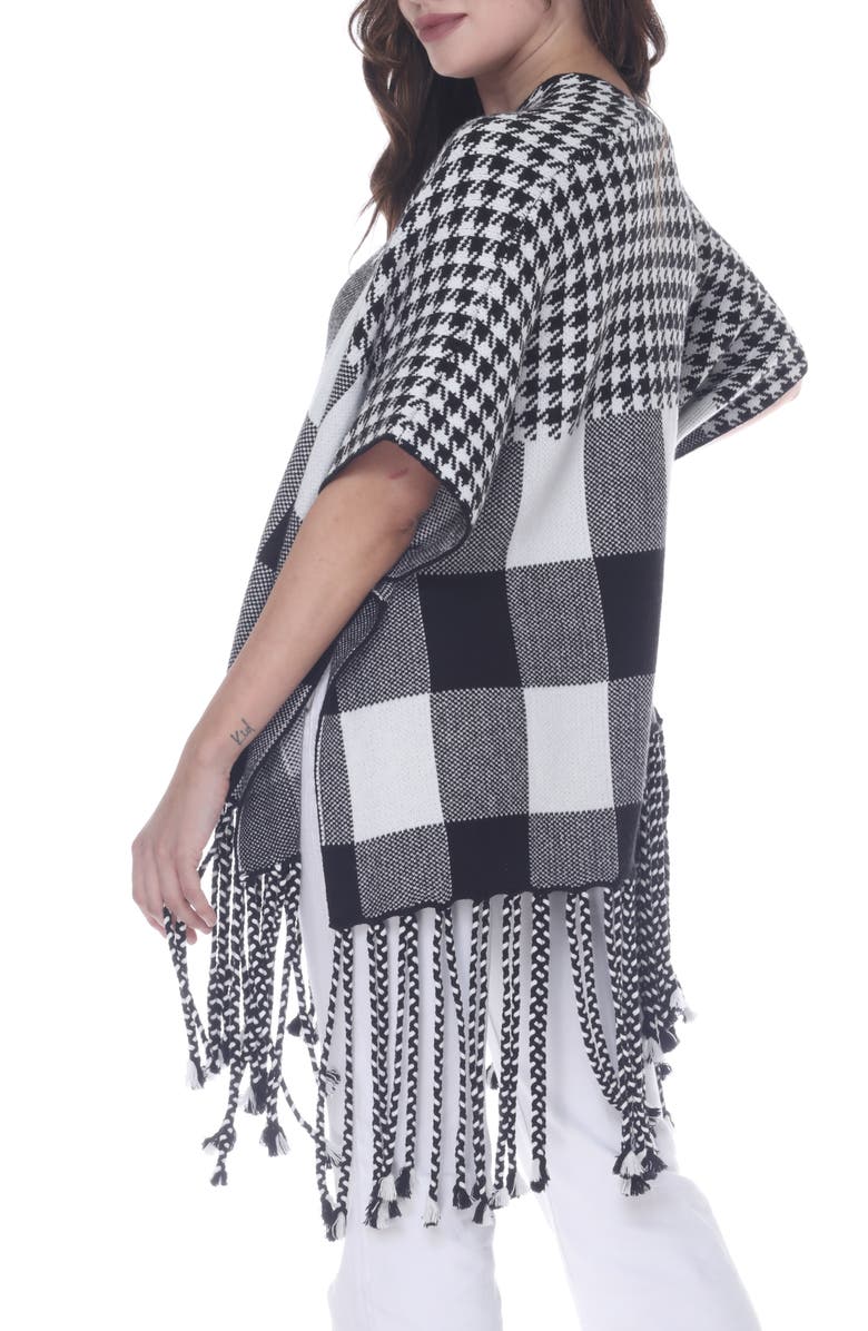 RAIN AND ROSE Check Fringe Trim Poncho, Alternate, color, Black