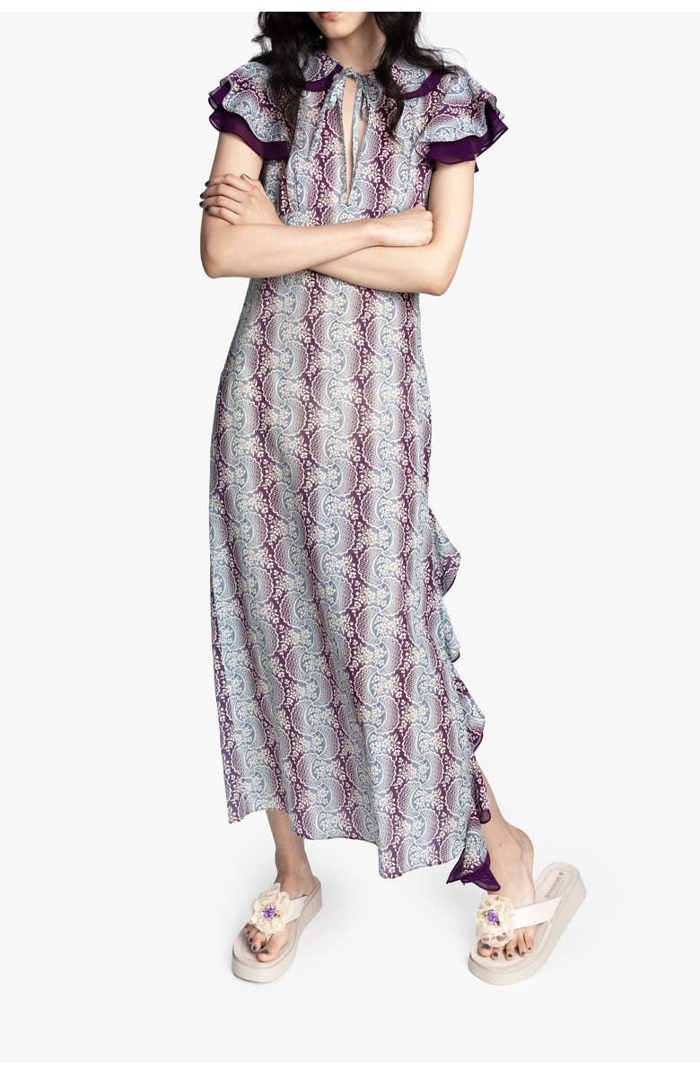 Anna Sui Ombre Ribbons Cotton Ruffle Dress, Alternate, color, Amethyst Multi