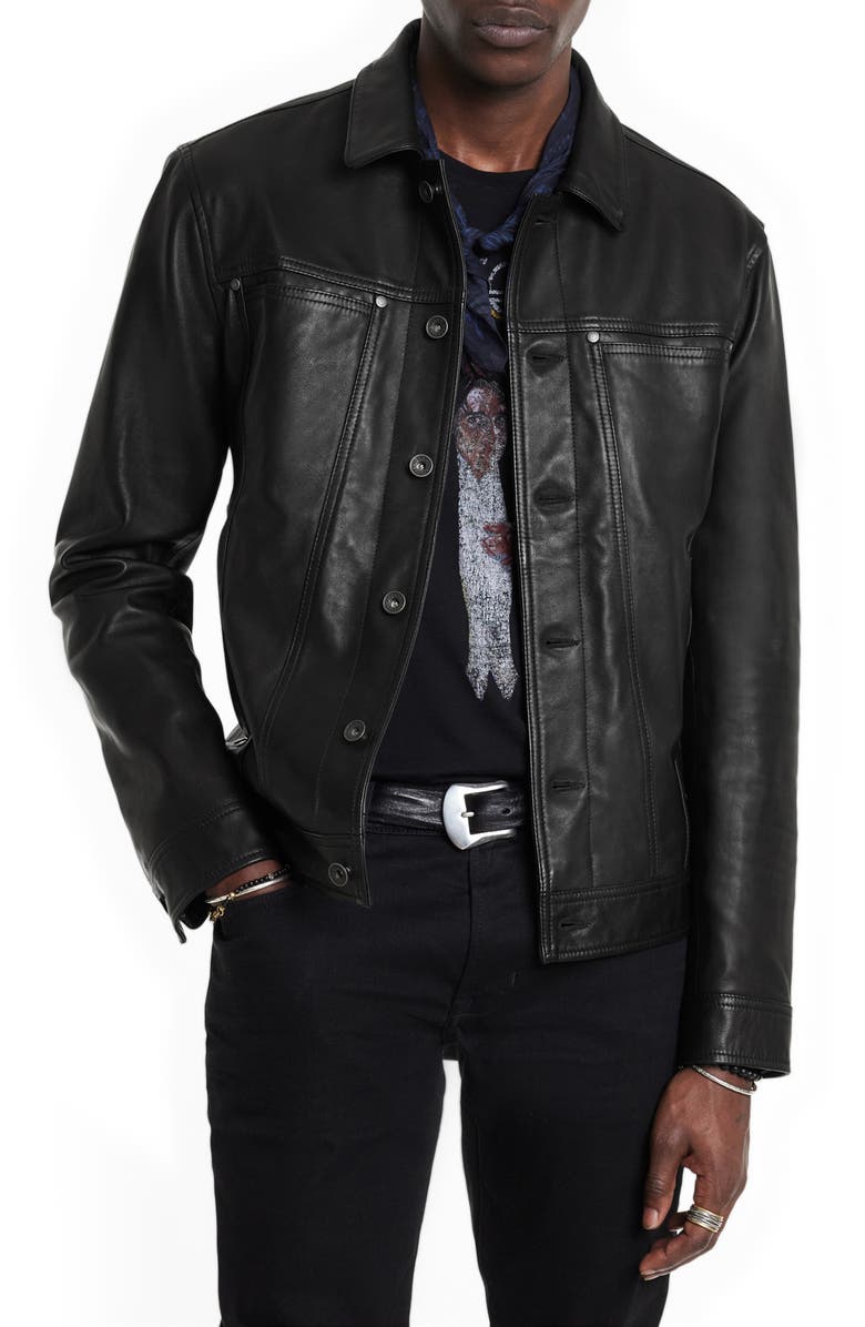 John Varvatos Terrance Leather Trucker Jacket, Main, color,