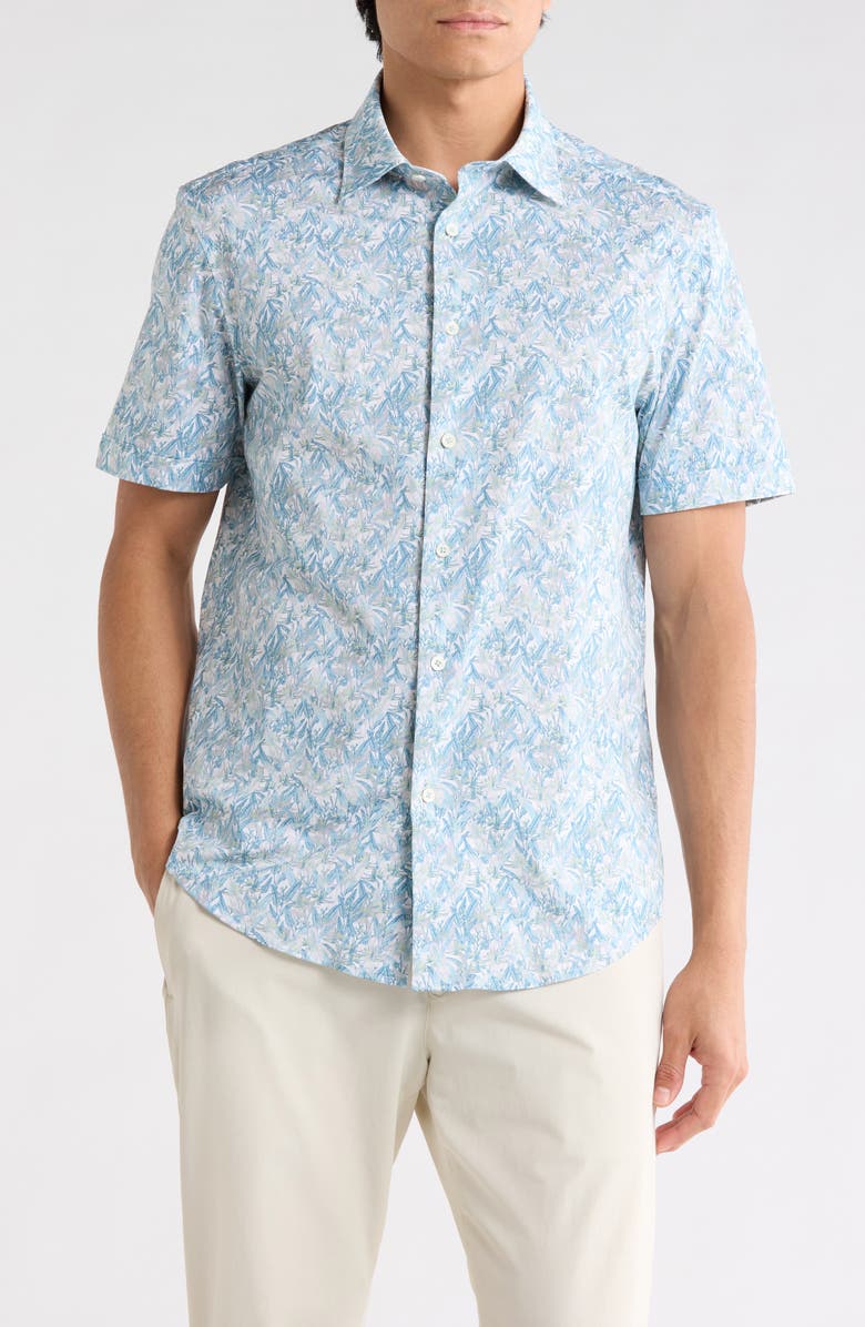 Bugatchi Short Sleeve Woven Shirt, Main, color, Ice Blue