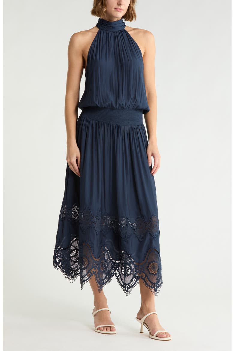 Elsie Embroidered Border Dress, Main, color, NAVY