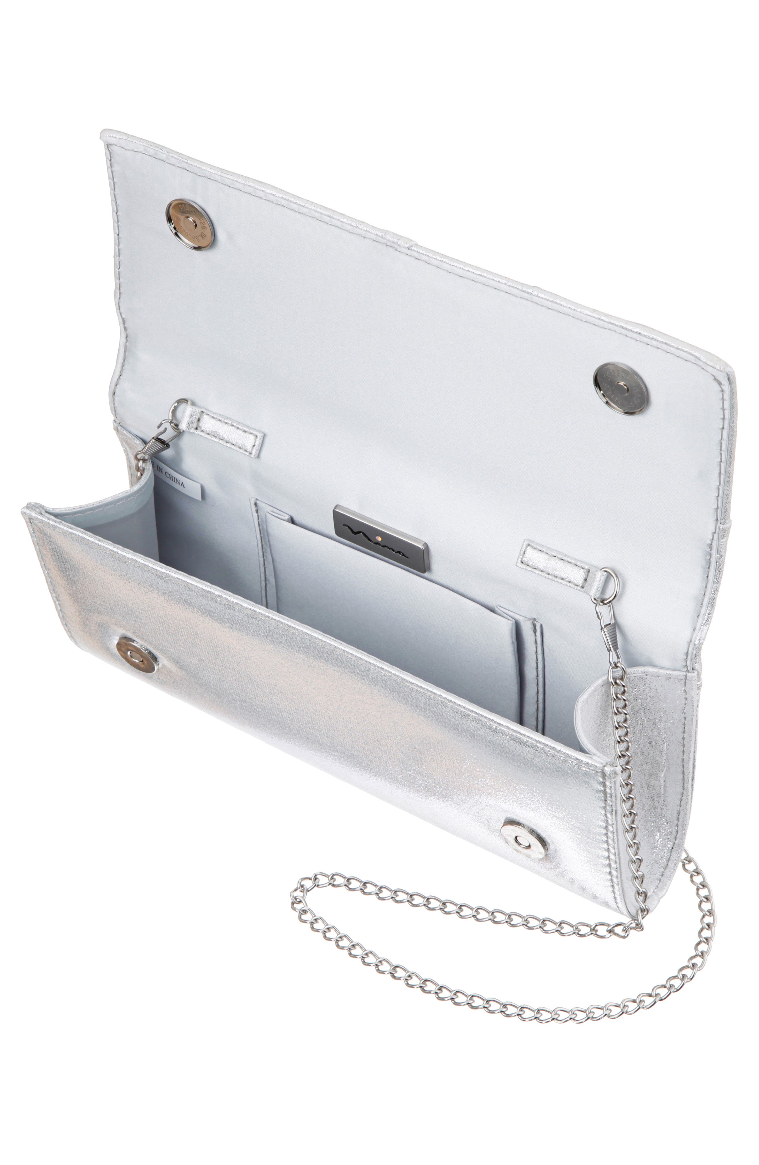 Nina Spirit Metallic Clutch, Alternate, color, Silver
