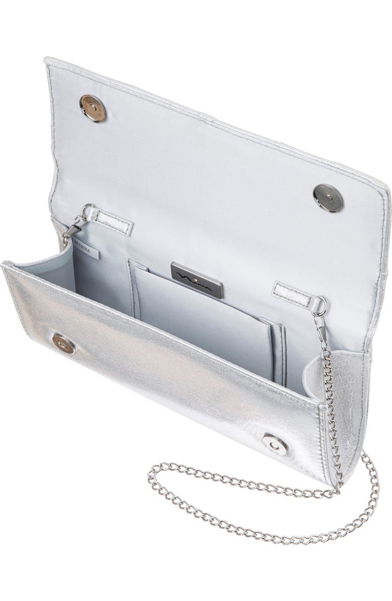 Nina Spirit Metallic Clutch, Alternate, color, Silver