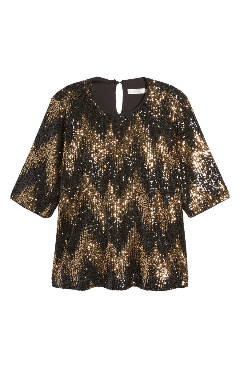Masai Copenhagen Madaila Chevron Sequin Top, Alternate, color, Black