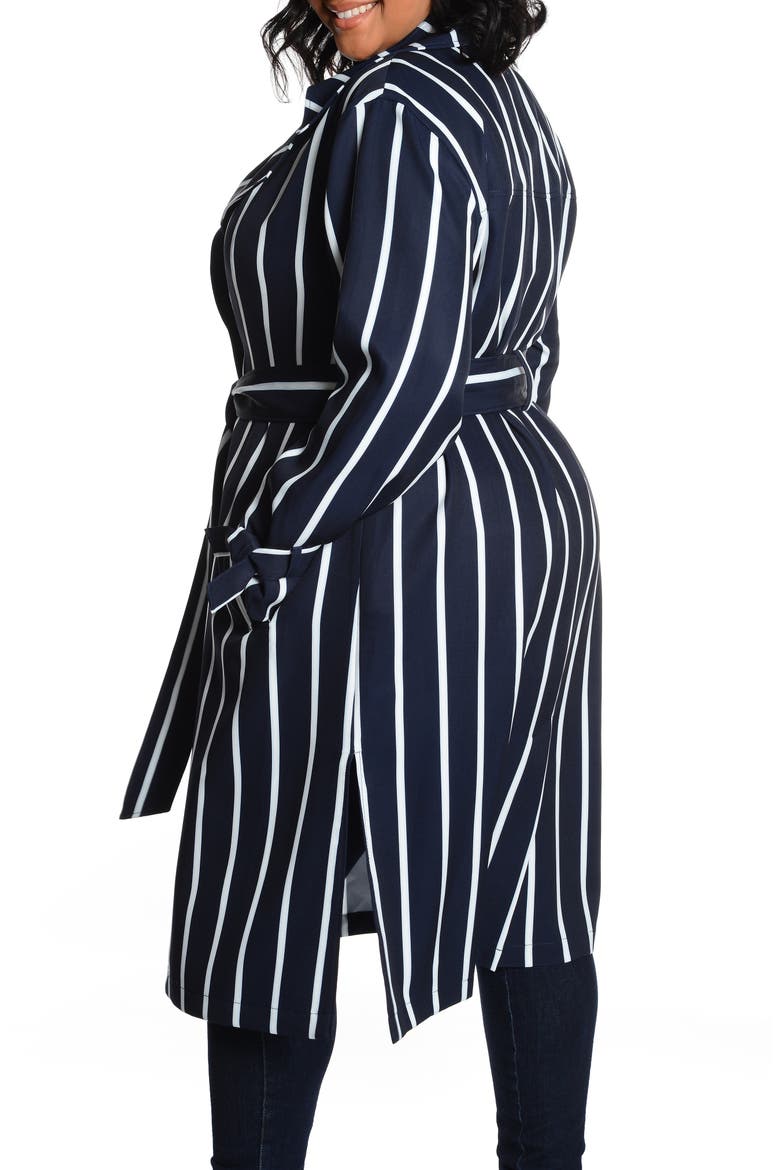 Stripe Water Repellent Trench Coat, Alternate, color, NAVY/ WHITE STRIPE