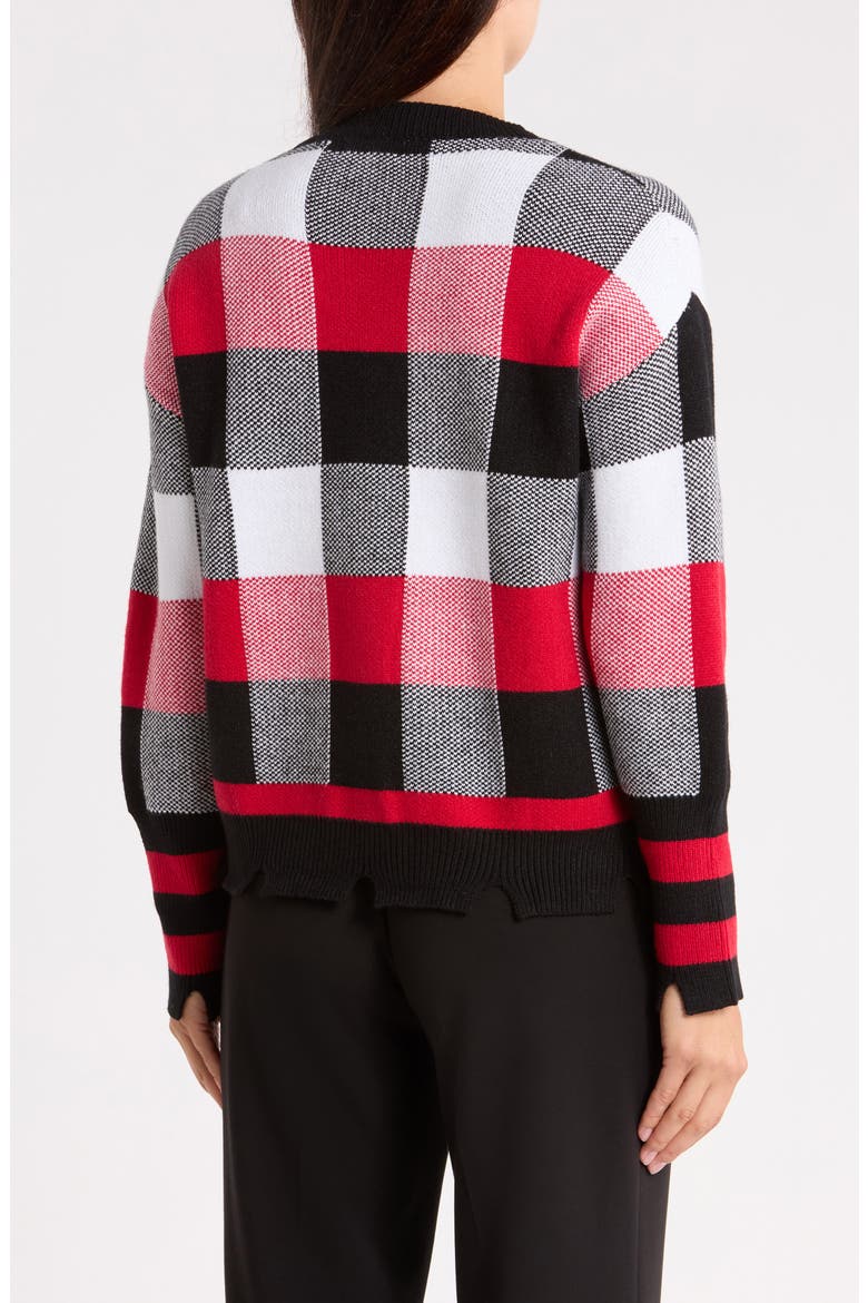 Plaid Distressed Crewneck Sweater, Alternate, color, RED