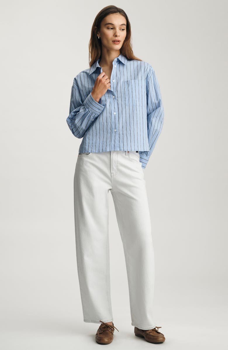 Mavi Jeans Stripe Long Sleeve Crop Cotton Blend Button-Up Shirt, Alternate, color,