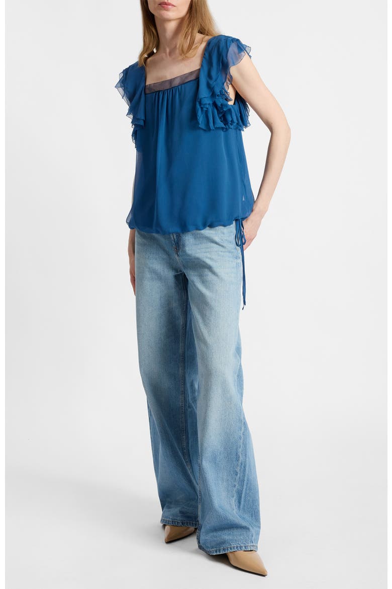 Chass Ruffle Blouse in Silk Georgette, Alternate, color, Electric Blue
