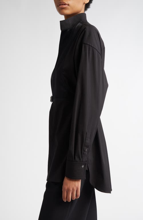 Ferragamo Satin Bib Detail Wrap Shirt In Nero