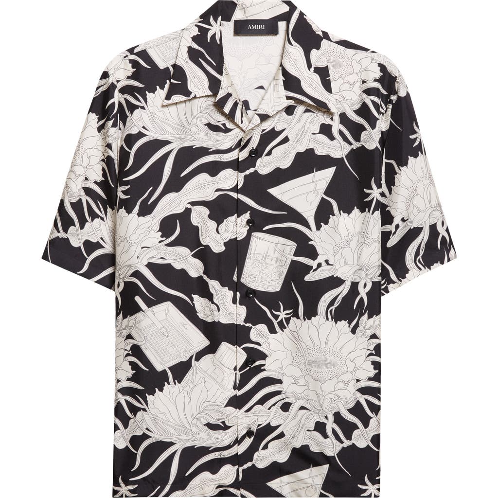 Amiri Floral-print Short-sleeved Shirt In Black