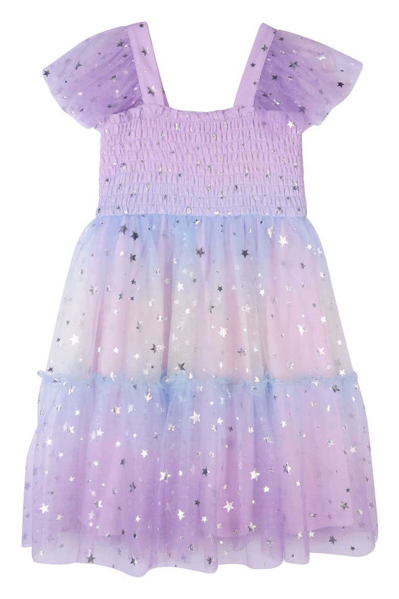 Kids' Foiled Star Mesh Dress, Main, color, ORCHID MULTI