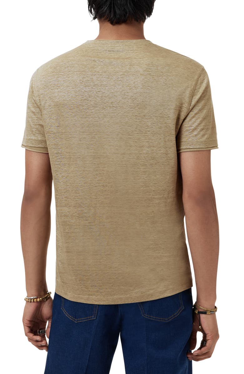 John Varvatos Wooster Slim Fit V-Neck Burnout Linen T-Shirt, Alternate, color, Twig