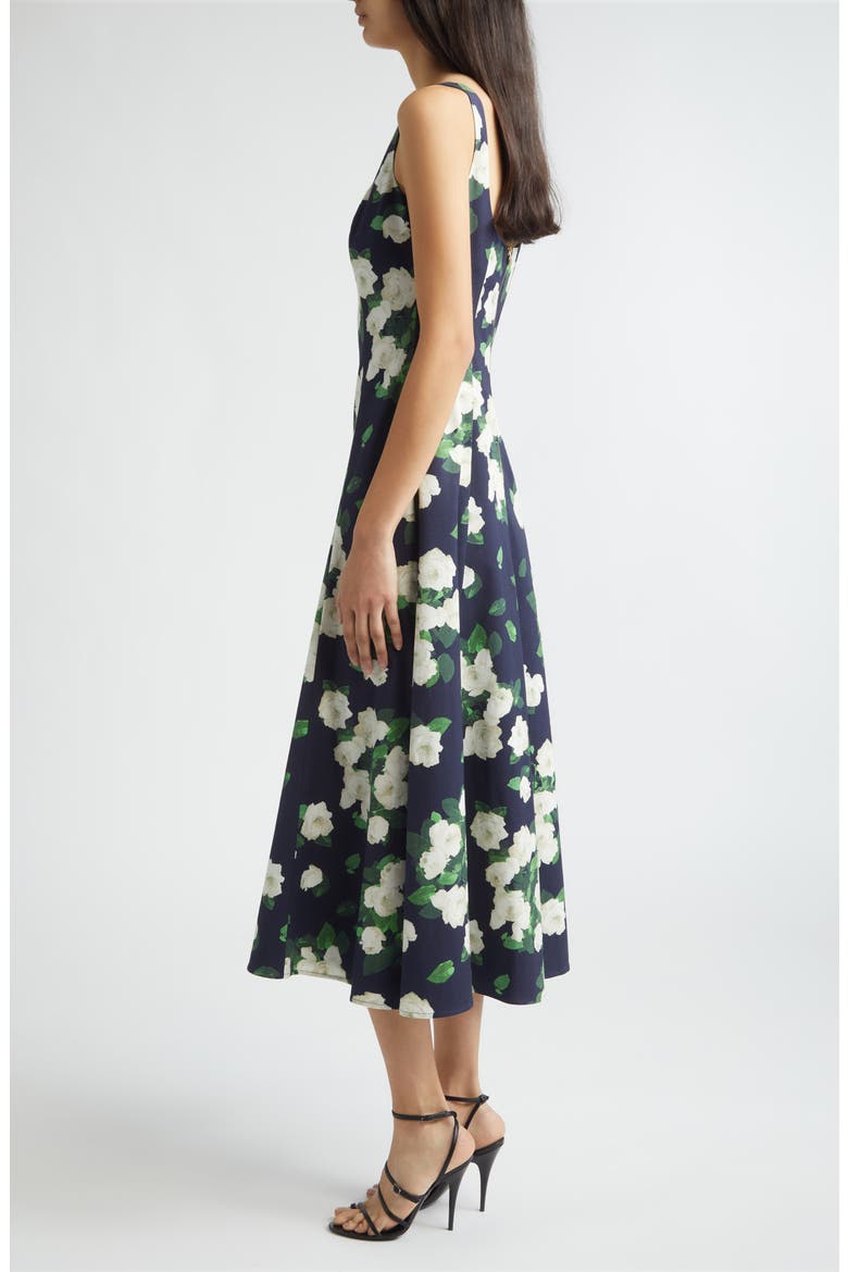 Rose Print Square Neck Sleeveless Midi Dress, Alternate, color, MIDNIGHT MULTI