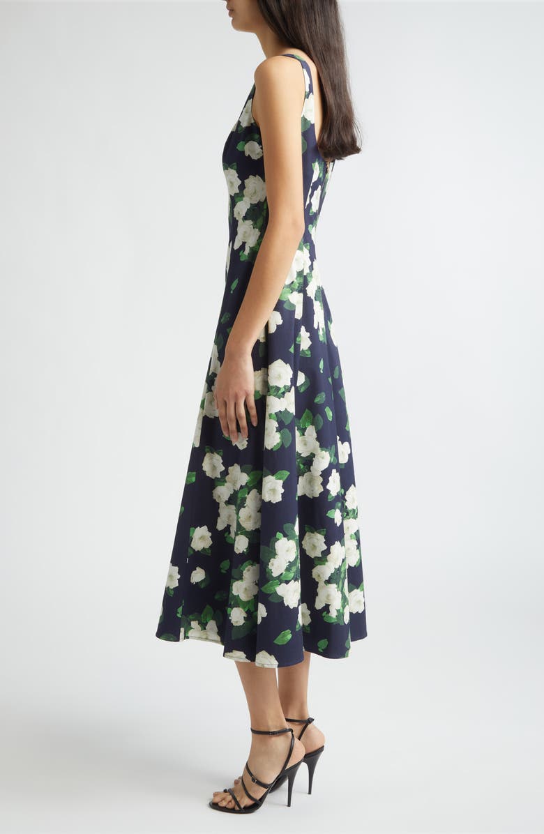 Carolina Herrera Rose Print Square Neck Sleeveless Midi Dress, Alternate, color, Midnight Multi