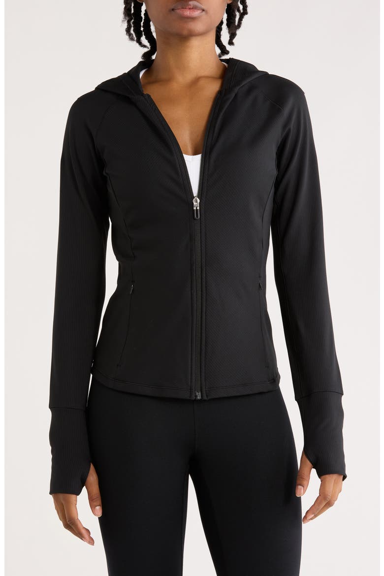 Felix Lux Ribbed Solara Full Zip Hoodie, Main, color, BLACK