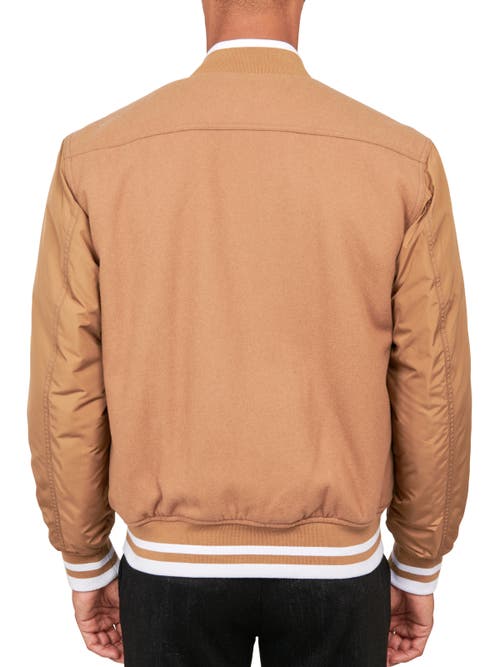 Construct Solid Varsity Jacket In Khaki