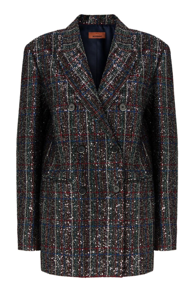 Double-breasted Blazer With Check Pattern, Alternate, color, Multicoloured