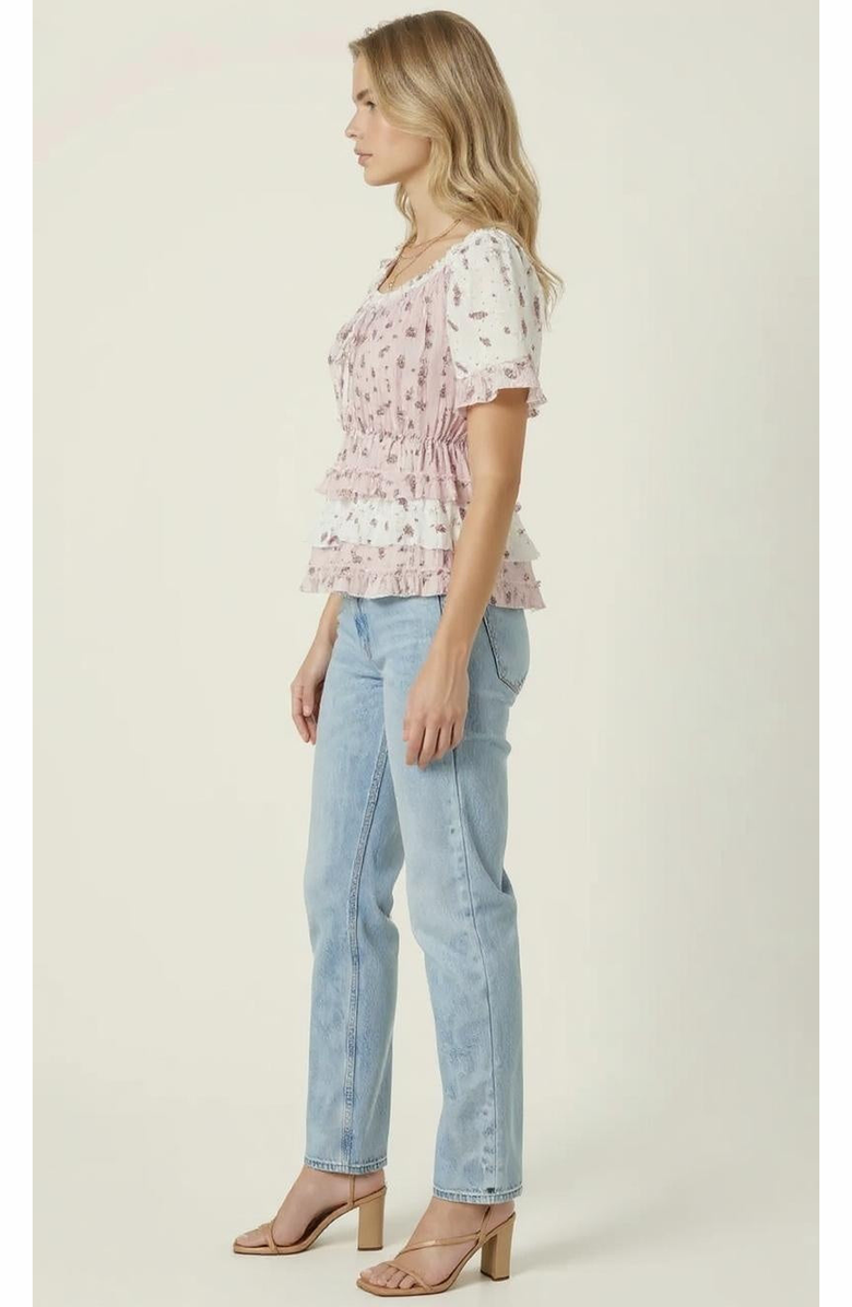 Modenaire Floral Tie Neckline Peplum Top, Alternate, color, Light Pink Floral