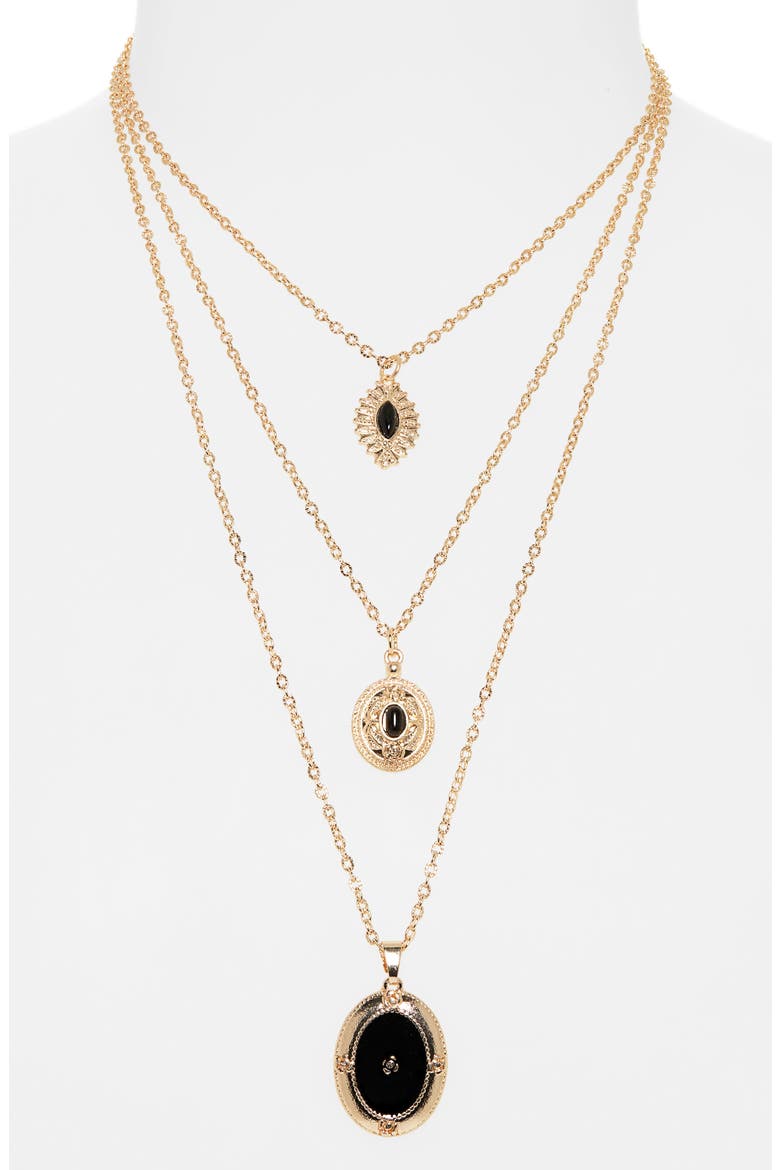 Layered Pendant Necklace, Main, color, BLACK- GOLD