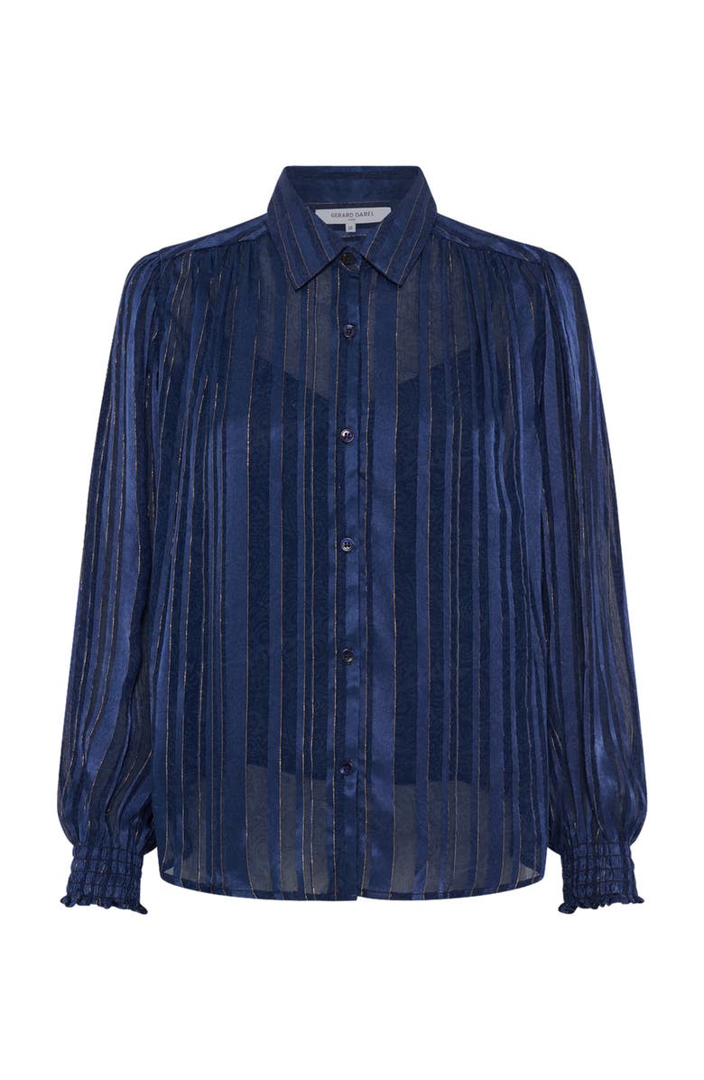 GERARD DAREL Annick Sheer Lurex Stripe Blouse, Alternate, color, Ink