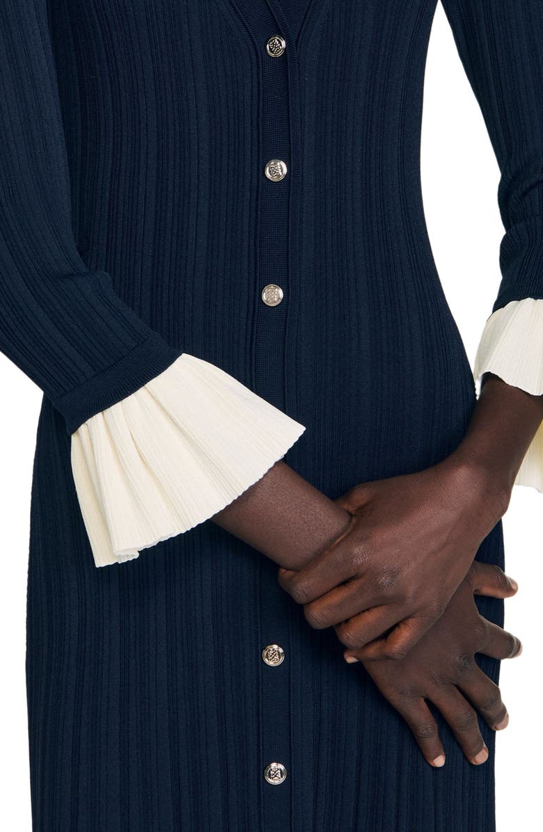 SANDRO Two-tone knit midi dress, Alternate, color, Navy Blue