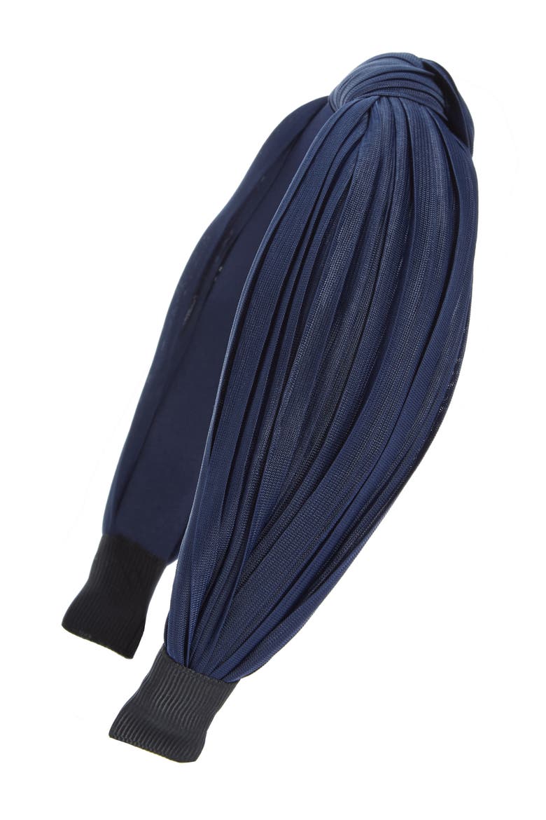 Pleated Knot Headband, Main, color, NAVY