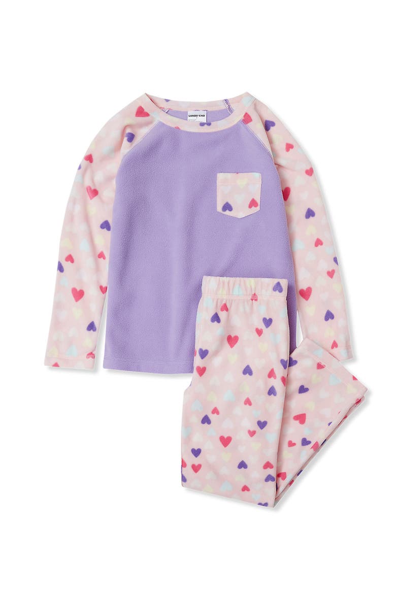 Kids Long Sleeve Pocket Fleece Pajama Set, Main, color, Pink Watercolor Hearts