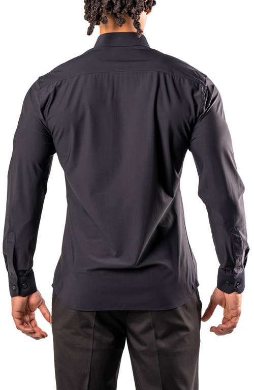 Maceoo Fibonacci Stretcheuroblack Cotton Blend Button-up Shirt In Black